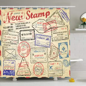 

Shower Curtain Set with Hooks 60x72 Symbol Frame Passport Stamps Visa Collection Schedule Textures Business Rubber Finance