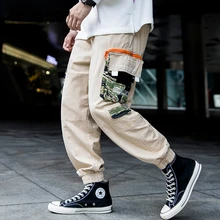 LENSTID Осень Хип Хоп Ribbion камуфляжные штаны карго с карманами для мужчин Harajuku уличная шаровары Беговые Брюки мешковатые свободные брюки