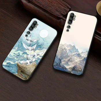 

cc9pro Embossed vintage East Asian Chinese Japanese style case For Xiaomi cc9 pro Snow Mountain Decree Crane cover
