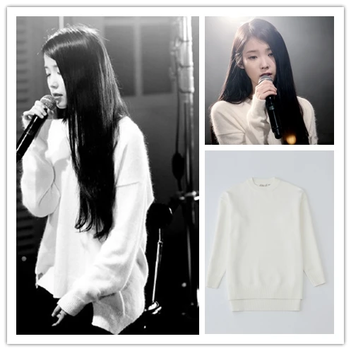 

KPOP Korean Singer autumn new Fashion white long sleeve pullover sweater women Streetwear Solid color loose warm o-neck sweaters