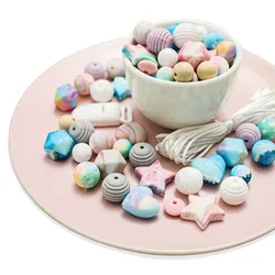 1 Set Printed Planet Shaped Beads Set Silicone Beads Set Baby Teething Rodent BPA Free DIY Accessories Pacifier Chain Clips