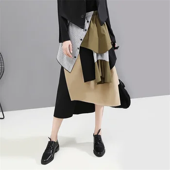 

Korean Designer Fahion Women Skirt 2020 Layered Patchwork High Waist Skirts Asymmetrical Elegant Office Ladies Harajuku Skirt