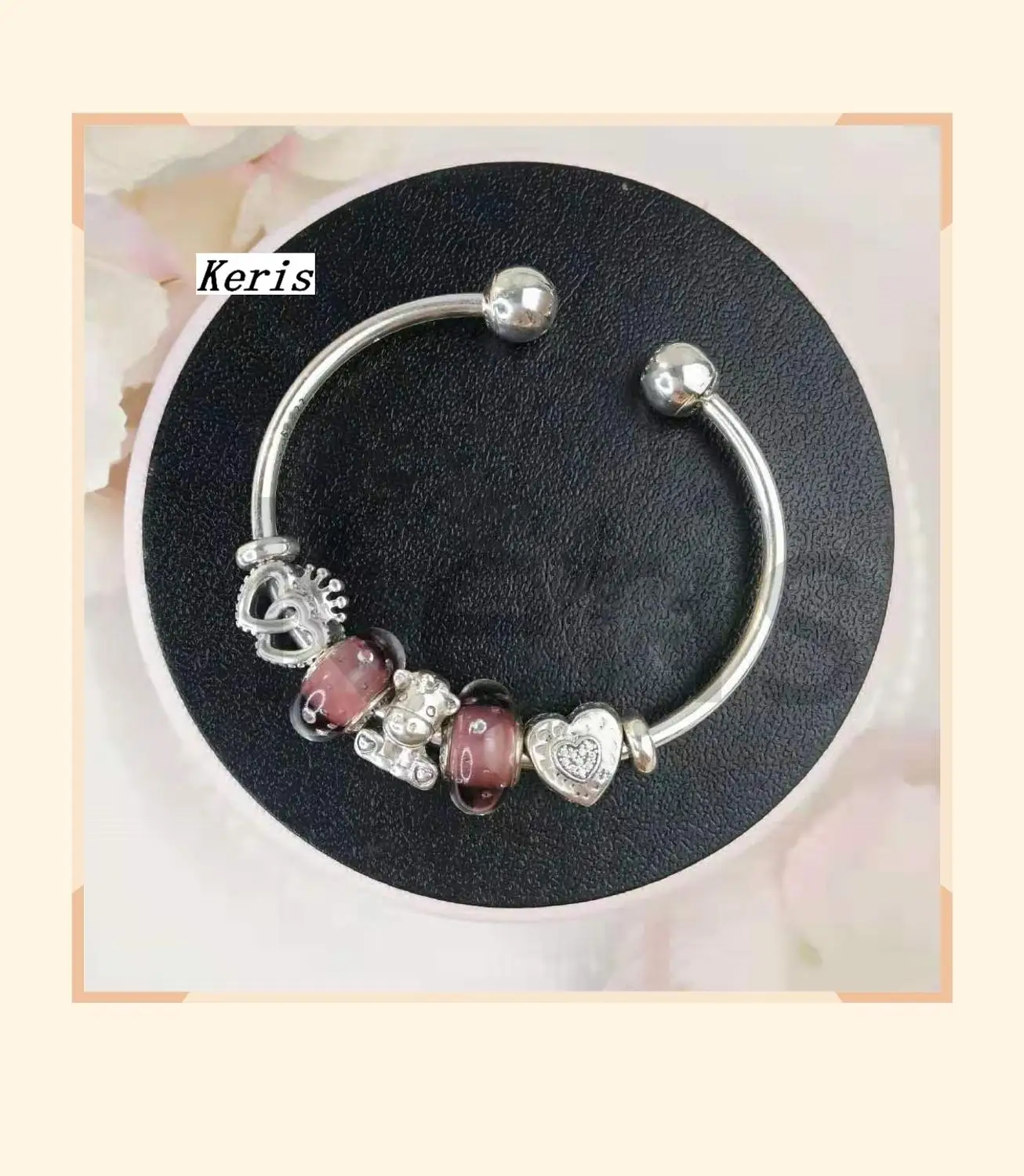 

High Quality Original 1:1 100%925 Pure Silver New Bubble Glass Calf Design Charm String Decorative Opening Bracelet Free Deliver