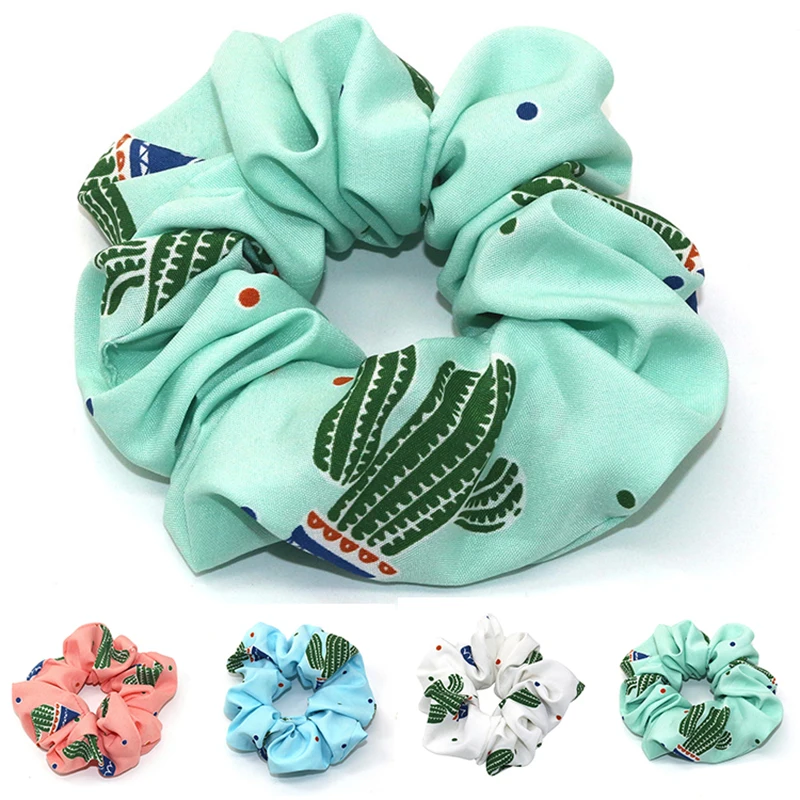 

Fashion Women Cactus Print Elastic Hair Bands Ponytail Holder For Girls Scrunchie Rubber Bands Hair Ropes Lady Hair Accessories