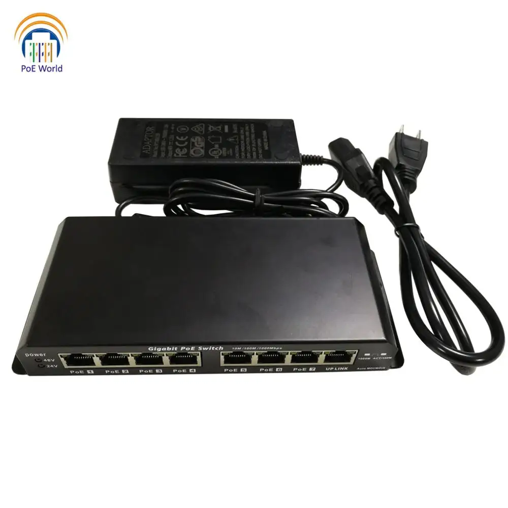 8 port Gigabit Ethernet PoE switch for Ubiquiti and Mikrotik passive PoE Switch with 24V120W power adapter