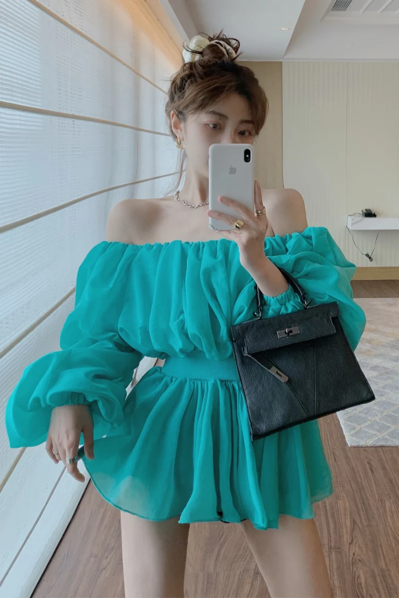 COIGARSAM Chiffon blouse women Lantern 