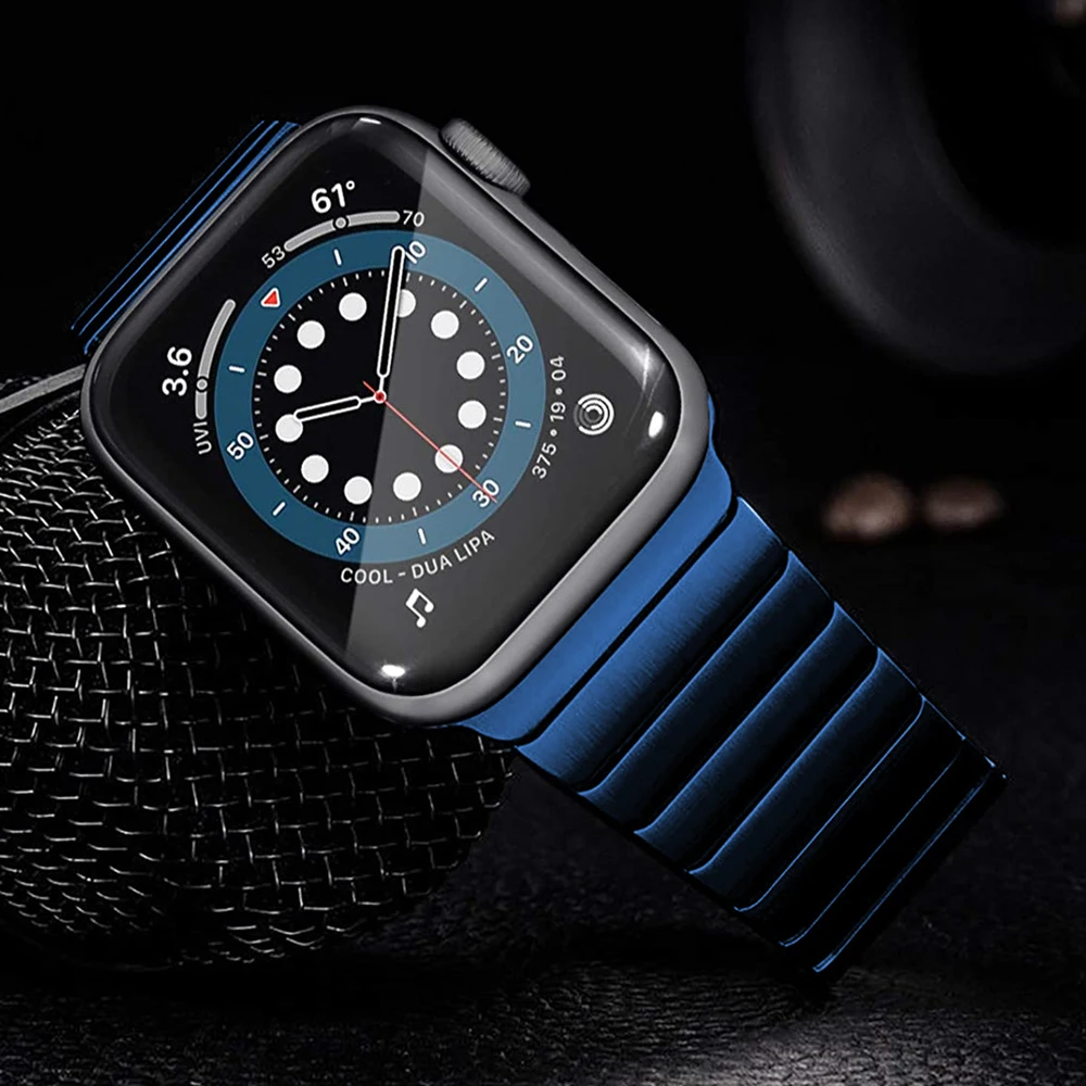 Untuk Apple Watch 6 Band Seri 7 5 4 Se 44Mm 40Mm Link Gelang untuk Iwatch 3  42Mm 38Mm Tali Stainless Steel Bisnis Band Biru - AliExpress Jam tangan