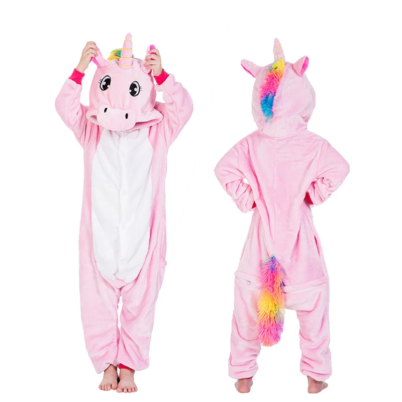 Kigurumi/Детские пижамы; детские комбинезоны с изображением животных; радуги; единорога; пижамы для мальчиков и девочек; пижамы с вышивкой в виде панды; комбинезон; детская одежда для сна - Цвет: Pink Pegasus