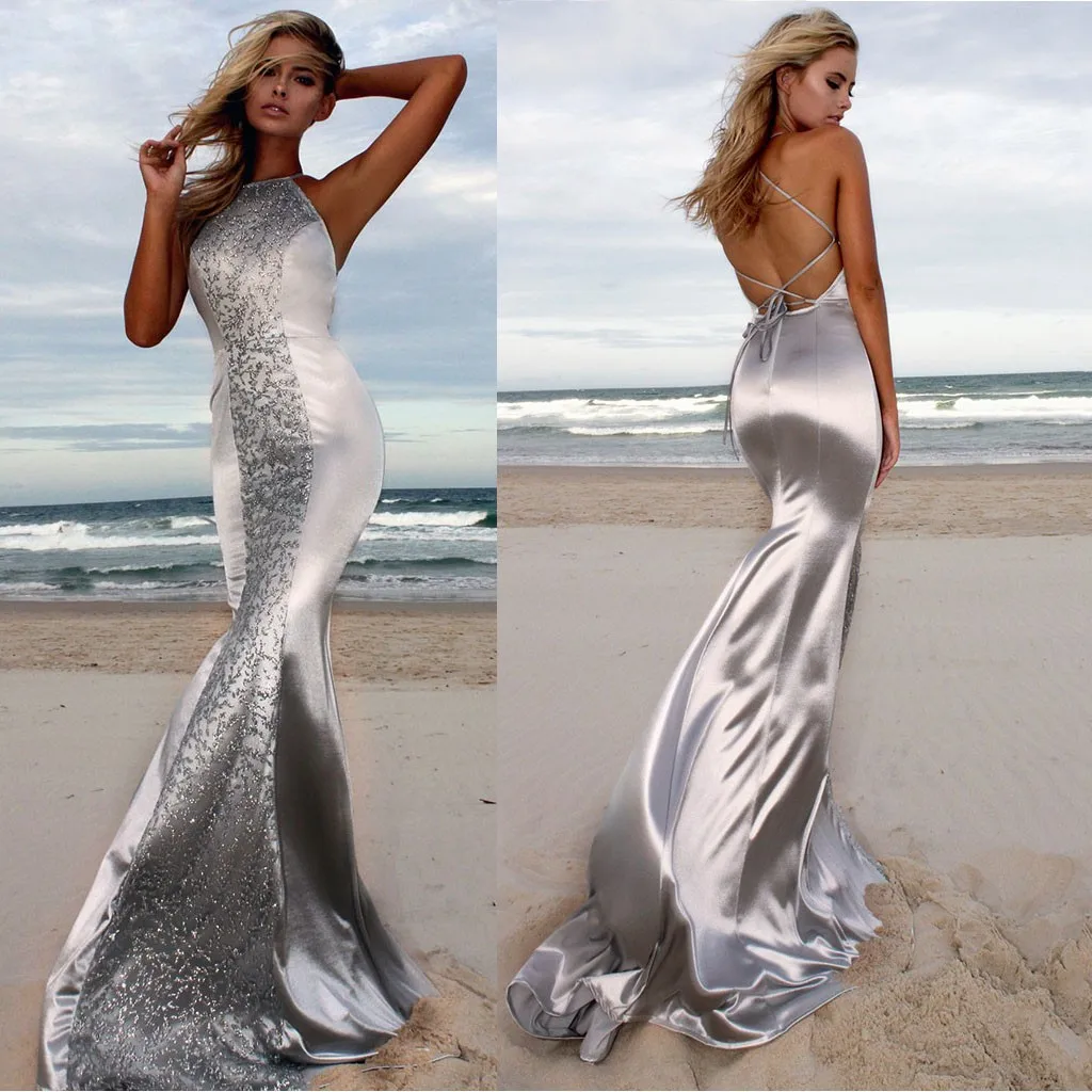 Maxi Dress Women Sexy Sleeveless Strapless Halter Splicing Tight A-Shaped Dress Fashion dresses woman party night Sexy Vestidos