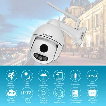 

1080P Wireless IP WiFi Camera Middle Speed Dome PTZ Security Camera Outdoor Waterproof ONVIF P2P Motion Detection