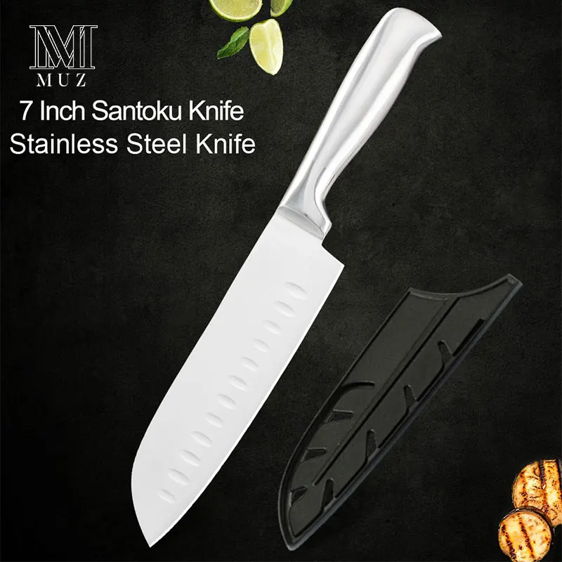 7 inch Santoku Knife MUZ кухонные ножи из нержавеющей стали кухонные принадлежности, аксессуары для очистки овощей, Santoku нож для нарезки хлеба из нержавеющей стали - Цвет: 7 inch Santoku Knife