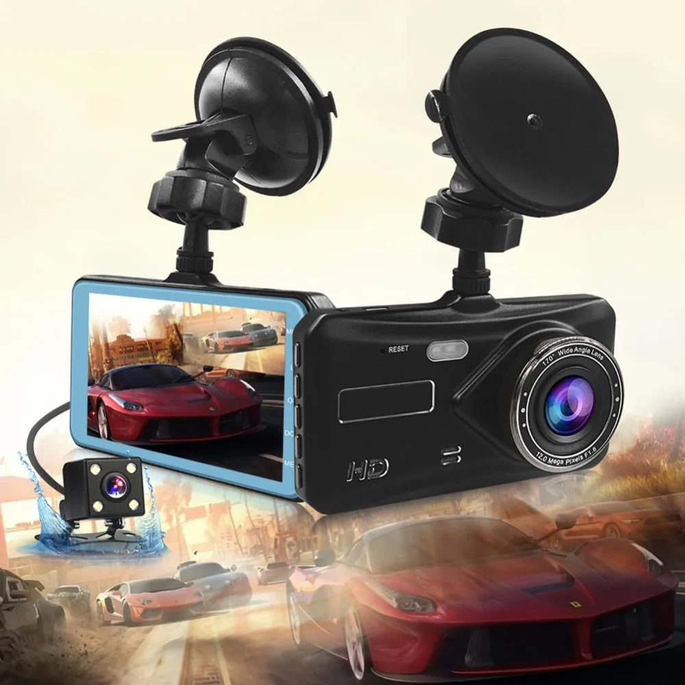 HD 4 дюйма 1080P сенсорный экран двойной объектив Автомобильный видеорегистратор TDashcam камера видео рекордер