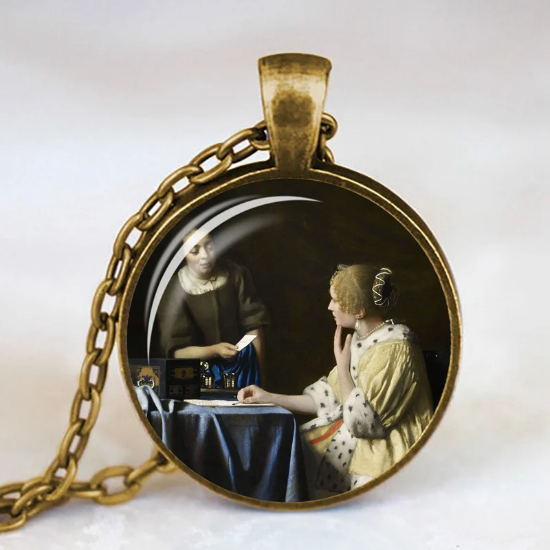 Девушка носить жемчуг Johannes Vermeer художественное ожерелье-КУЛОН Серебряная Длинная цепочка ожерелье художественное изображение ожерелье s ювелирные изделия для женщин - Окраска металла: 21