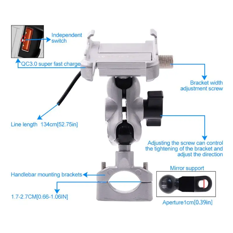 Água da Motocicleta Inteligente com qc Suporte para Samsung de Metal à Prova Montar Telefone Carregador Rápido Motorbike Espelho Guiador Suporte d' 3.0 Usb 10 Motocicleta Montar Telefone Inteligente com QC 3.0