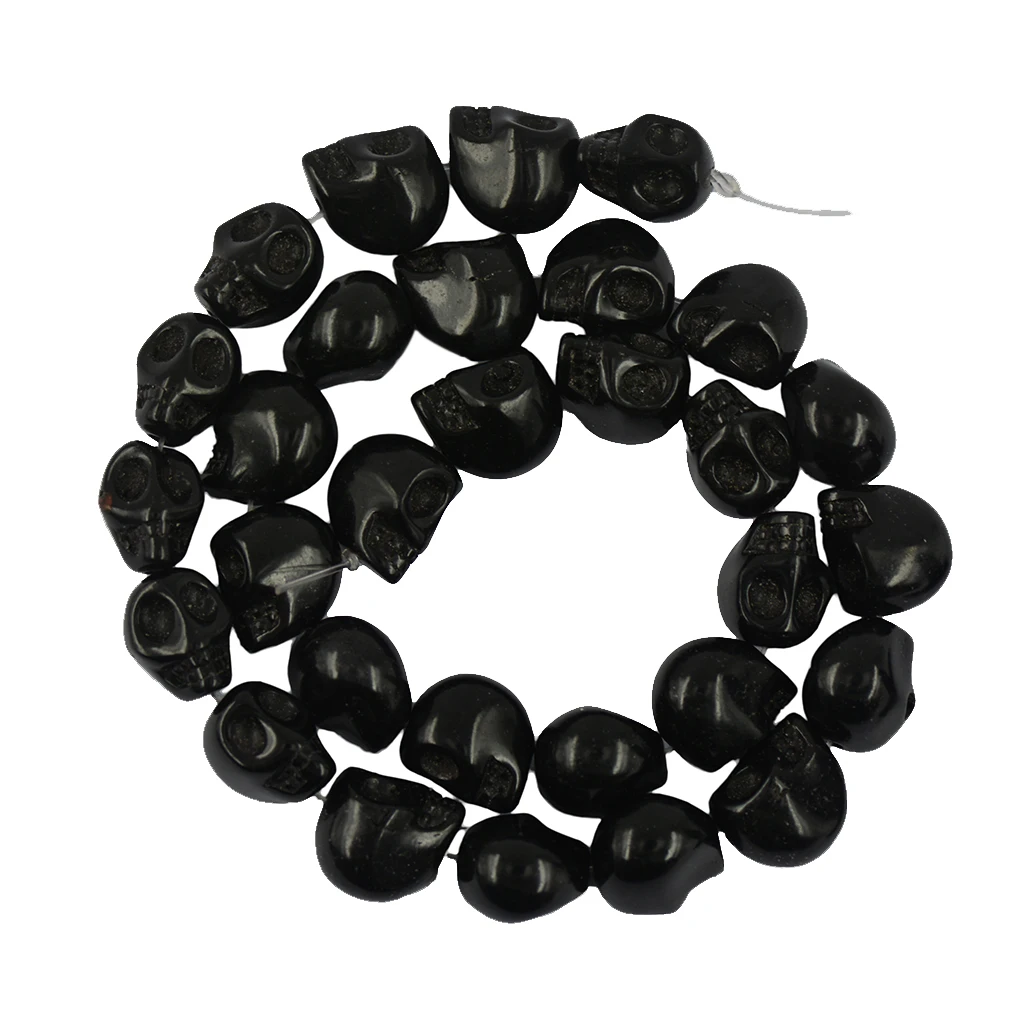 Lot Of 30pcs Spacer Pearl Skull Carved Halloween Jewelry Making - Black