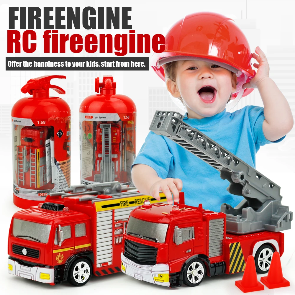 1:58 мини-пульт дистанционного управления пожарный двигатель Кокс Может пожарный модель радиоуправляемого грузовика с фонариком Развивающие игрушки для детей мальчиков Игрушки