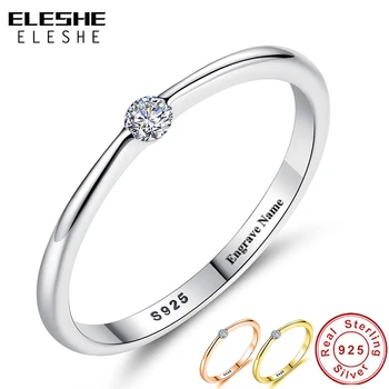 

ELESHE 100% Real 925 Sterling Silver Finger Rings Simple Round Crystal CZ Wedding Rings for Women Minimalist Engagement Jewelry