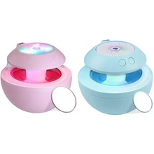 2Pcs Portable Usb Humidifier,Mini Fan,Led Projection,Abs Mirror,500Ml Cool Mist Humidifiers - Blue & Pink