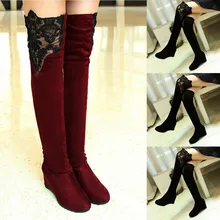 Г. Осень-зима, новые женские сапоги до колена на шнуровке женская обувь на танкетке повседневные ботфорты, высокие сапоги до бедра новинка,# O23