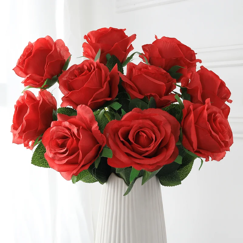 5pcs Artificial Roses Silk Wedding Flowers Red White Roses For Home