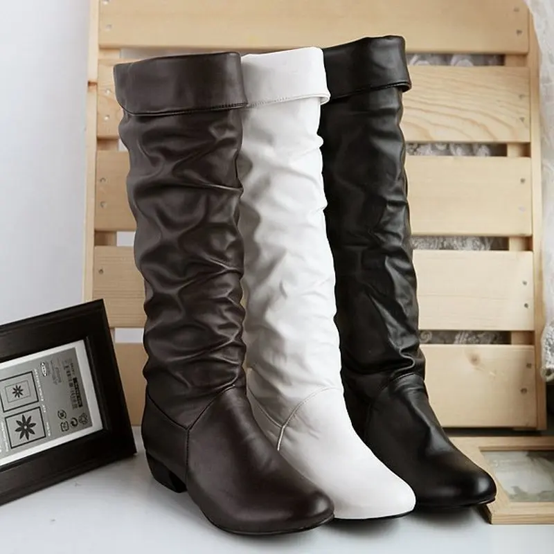 

Knee High Boots Women's Winter Boots Thick High Heels Long Round Slip on Spring Autumn Shoes Woman Snow Boots Plus Size 35-43