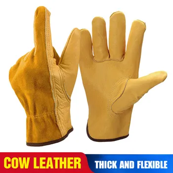 

New Gardening Work Gloves Motorcycle Drivers Household Cowhide Leather Wear-resisting Safety Working Welding Glove for Men&Women
