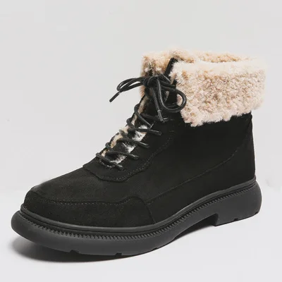 Snow boots new winter Korean version for women's boots frosted with velveteen lace-up flat Martin boots