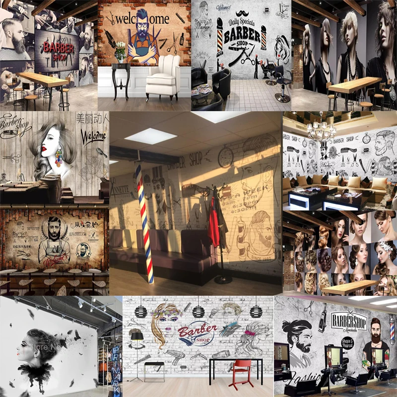 Modern 3D wallpaper, barber shop label and icon mural for the barber shop sofa living room wall vinyl papel de parede