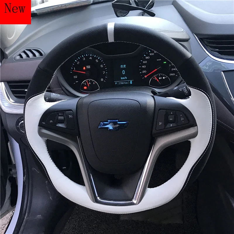 

DIY Leather and Suede Hand-Stitched Car Steering Wheel Covers for Chevrolet CRVALIER Cruze Malibu Equinox Car Accessories