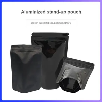 

High Quality 1/10/20pcs Heat Seal Zip Lock Package Bags Aluminum Foil Mylar Tear Notch Matte Black Stand Up Bag Wholesale