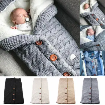 

Winter Newborn Baby Warm Sleeping Bags Infant Button Knit Swaddle Wrap Swaddling Stroller Wrap Toddler Blanket Sleeping Bags