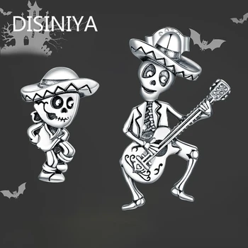 

Oxidized Silver Stud Earrings for Women Skull Man with Guitar Jewelry Gift for Girl 925 Sterling Silver Jewelry ZBSE00420