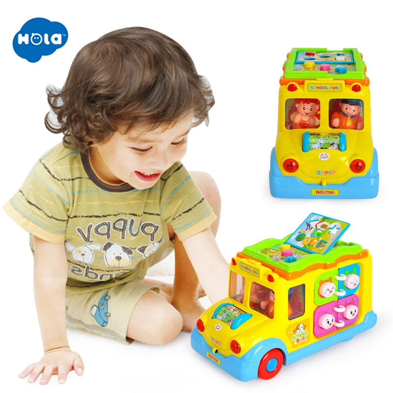 HOLA TOYS 796 Детский Электрический школьный автобус музыкальный автомобиль в том числе 8 игр и животных звонки Ранние развивающие игрушки