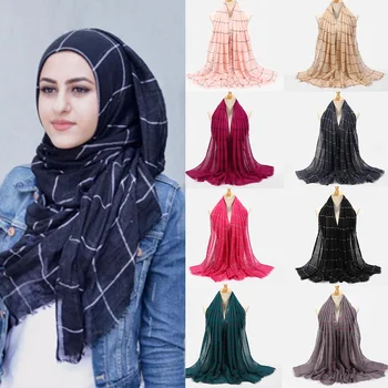 

10pcs Plaid Tartan Cotton Voile Muslim Hijab Scarf Stripes Double Color Islamic Hijabs Shawl Wrap Scarf