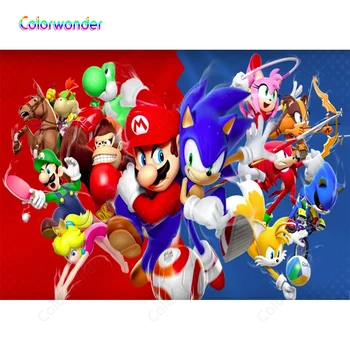 

Red with Blue Backgrounds Cartoon Game World Photography Carpenter with Blue Hedgehog Sonic Kids Birthday Backdrops for Studio