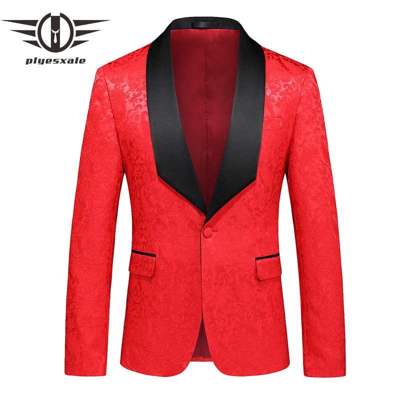 

Floral Blazer Men Red White Pink Royal Blue Terno Masculino Slim Fit Mens Jacquard Blazer Jacket Costume Homme Mariage Q1400
