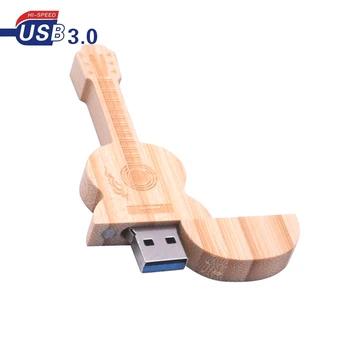 

USB 3.0 LOGO Customized Guitar Wooden Bamboo USB Flash Drive Pendrive Memory Stick pen drive 4GB 16GB 32GB 64GB free shipping