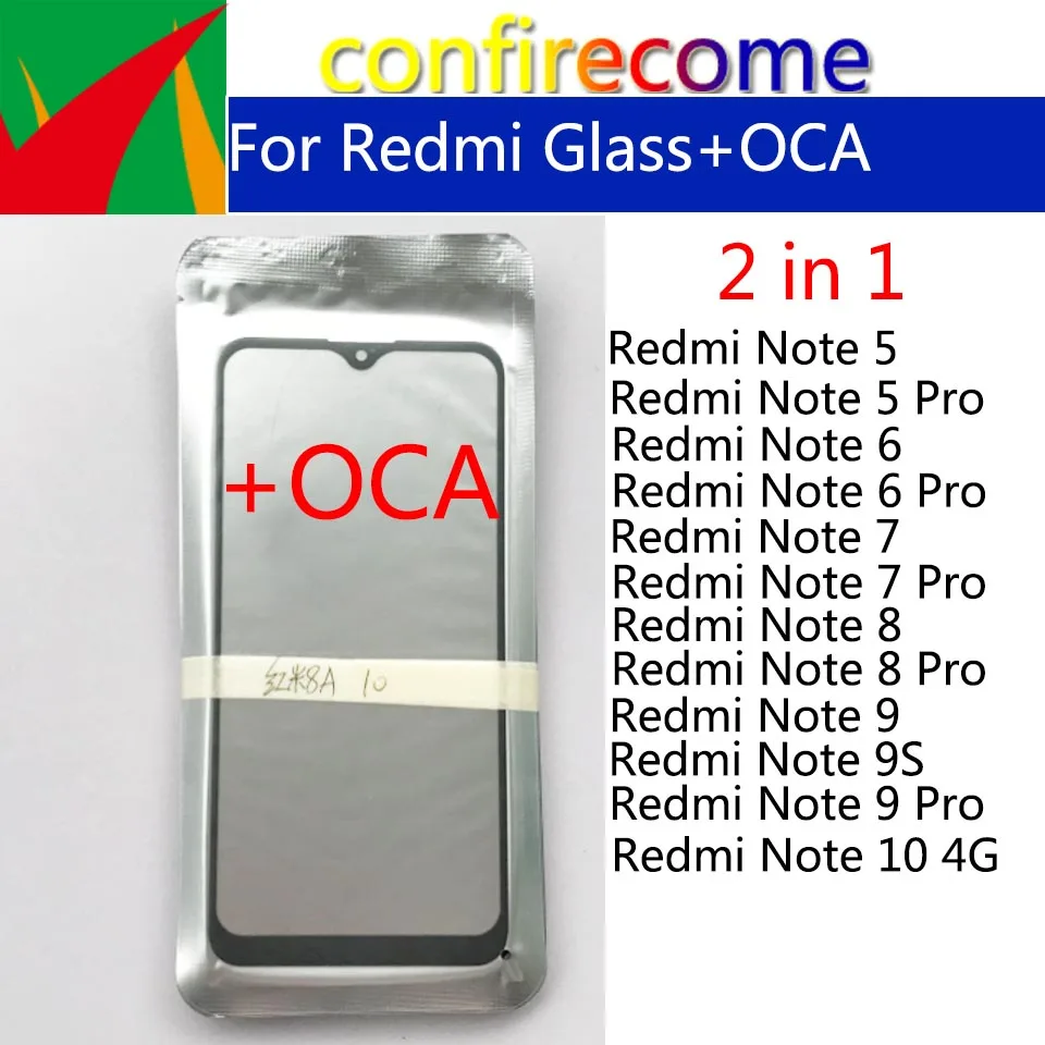 

10 шт./партия Сенсорное стекло для Xiaomi Redmi Note 5 6 7 8 9 Pro 9s 10 4G ЖК-экран внешняя линза с ламинированным OCA