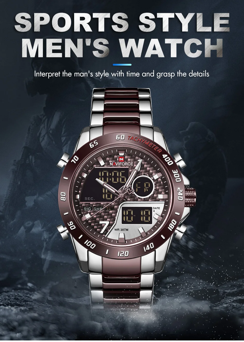 Herrklocka Herr Vattentät Sportklockor Quartz Analog Digital Armbandsur Klocka_voghion.com