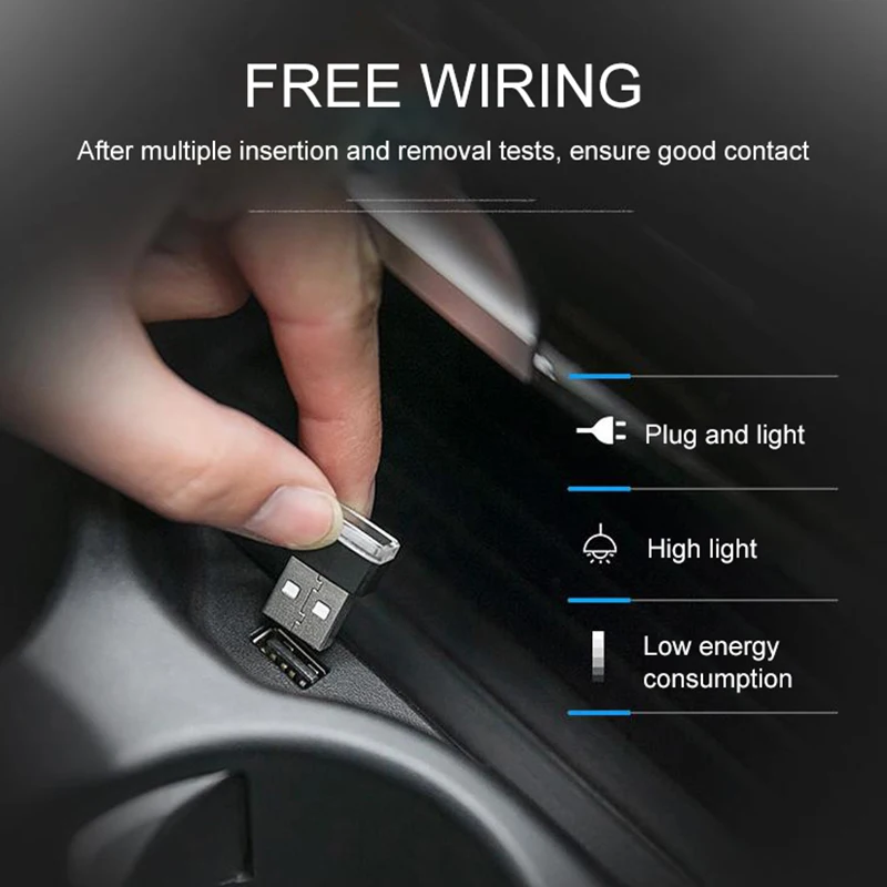 2 шт./компл. мини USB светодиодный декоративный светильник s Plug& Play Декор Светильник атмосфера светильник подходит для любых автомобилей пять Цвет варианты