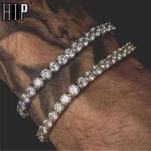 Браслет из кубического циркония в стиле хип-хоп, браслеты на теннисную цепочку, стразы для женщин и мужчин, 1 ряд, CZ, цепочка, ювелирное изделие, золото