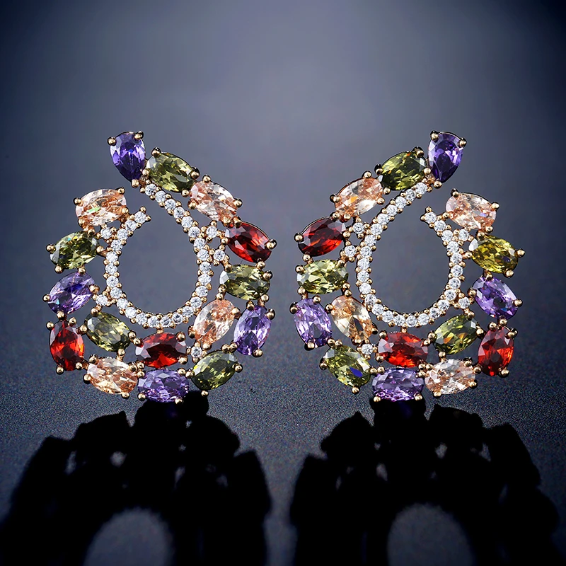 UILZ модные серьги-гвоздики белого цвета с большими каплями воды и фианитами для женщин, прозрачные/красные роскошные свадебные серьги с кристаллами UE069