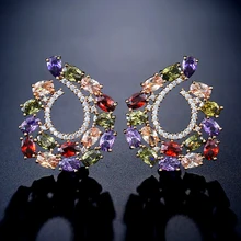 UILZ модные серьги-гвоздики белого цвета с большими каплями воды и фианитами для женщин, прозрачные/красные роскошные свадебные серьги с кристаллами UE069