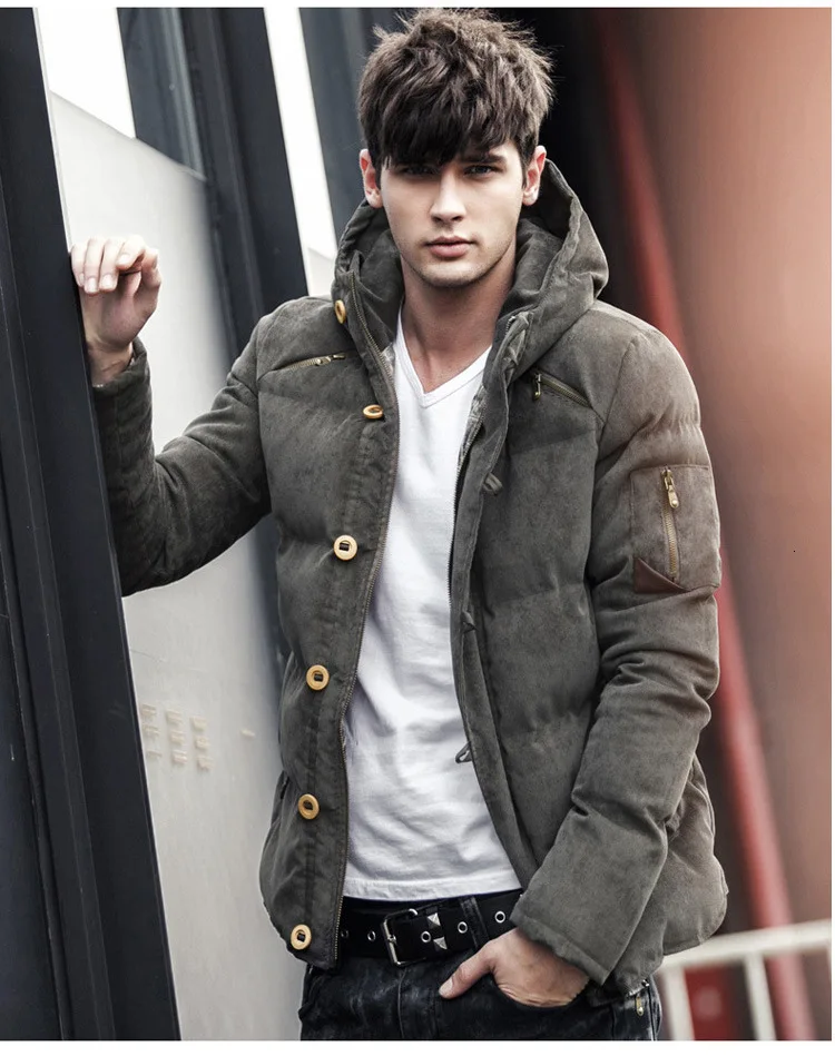 Corduroy Jacket Mens Winter Jacket Men Warm Casual Parkas Cotton Hooded Collar Winter Coats Male Padded Overcoat Outerwear
