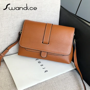 

100% Real Genuine Leather Natural Calfskin Simple Belt Flap Handbags Crossbody Messenger Shoulder Bags 2020 Women Female Purses