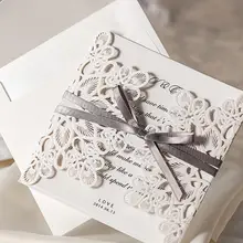 30 лотов Серебристые свадебные пригласительные открытки поздравительные открытки Персонализированные на заказ с лентой бесплатный конверт и тюлени вечерние принадлежности