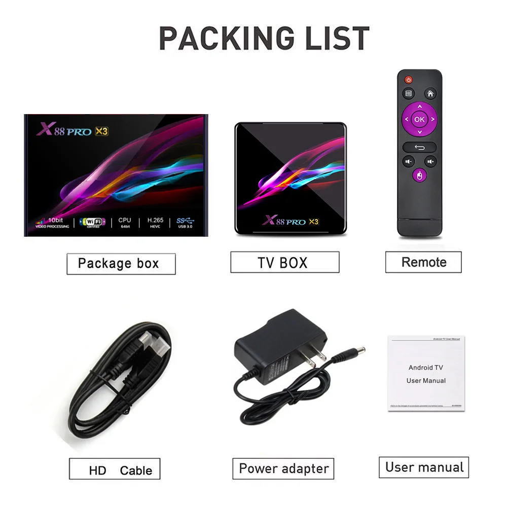 X88 PRO X3 Android 9.0 Smart TV BOX 4G /64G 128G TV BOX Amlogic S905X3 H.265 8K BT 2.4 5G WiFi Media Player Set Top Box X 88 PRO