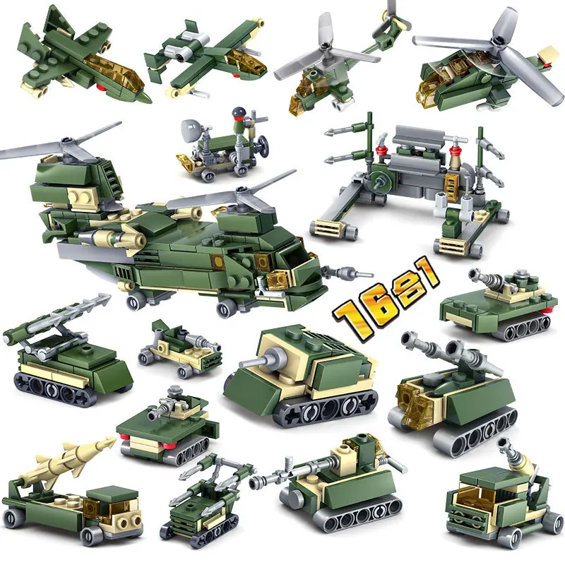 

16in1 416pcs Children's educational building blocks toy Compatible Legoing city Field combat vehicle DIY figures Bricks boy gift
