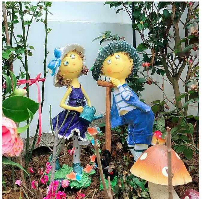 Открытый сад мультфильм персонаж мальчик Скульптура девушки сад вилла украшения детского сада