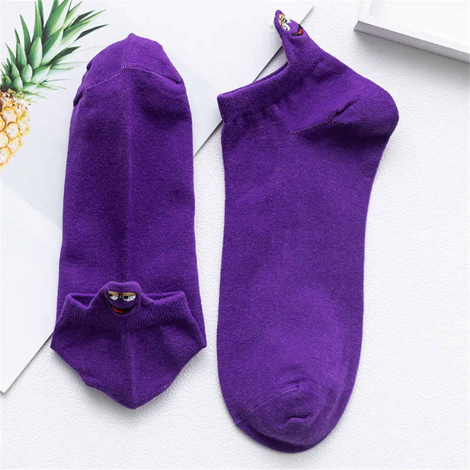 1 пара кавайных женских носков счастливые модные забавные Женские носочки хлопковые носки ярких цветов с вышивкой - Цвет: Фиолетовый